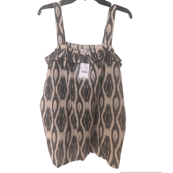 NWT J. Crew Ikat Ruffle Square Neck Gray Abstract Geometric Tank Top Sz 12 - Picture 3 of 9